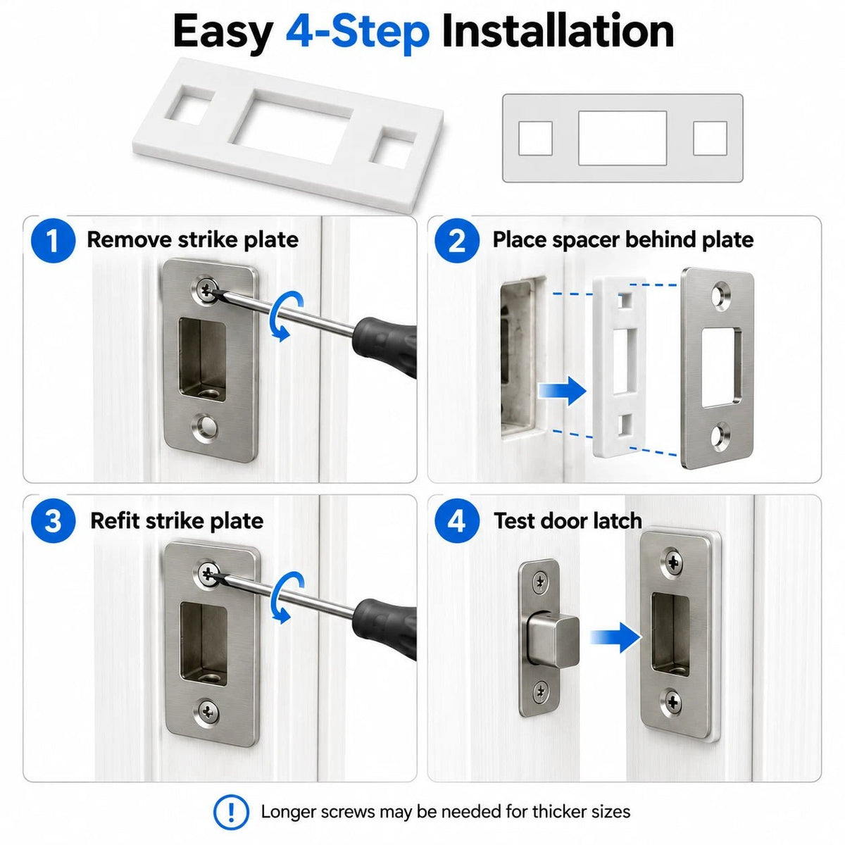 58 x 20mm door strike plate packing shims for internal door latch alignment (image 11)