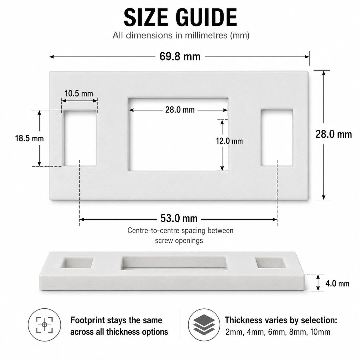 70 x 28mm door strike plate spacer shims for internal door latch alignment (image 3)
